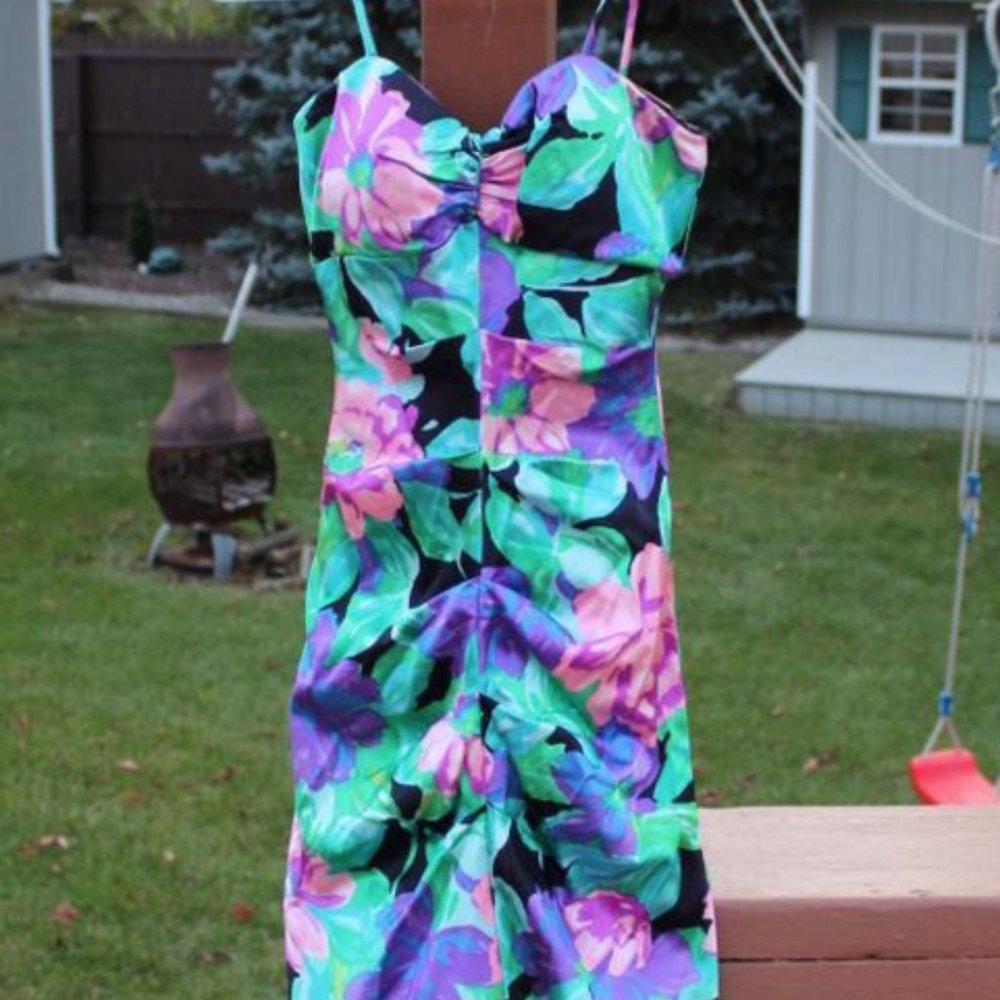 Cache Strapless Floral Dress in Purple, Green, Pink, Black